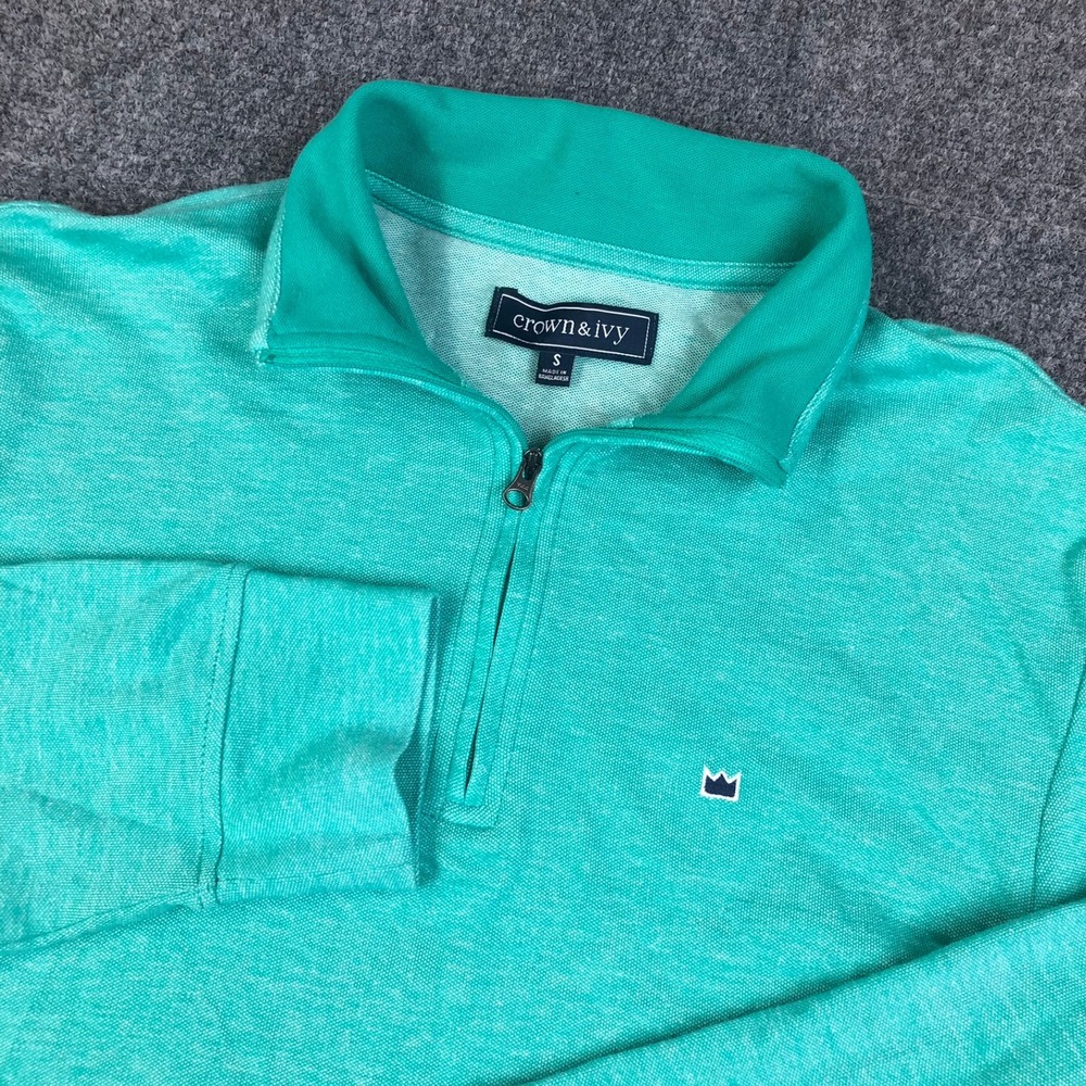 Crown & Ivy Mens Small Teal Green Heathered Quarter Zip Pullover Sweater
